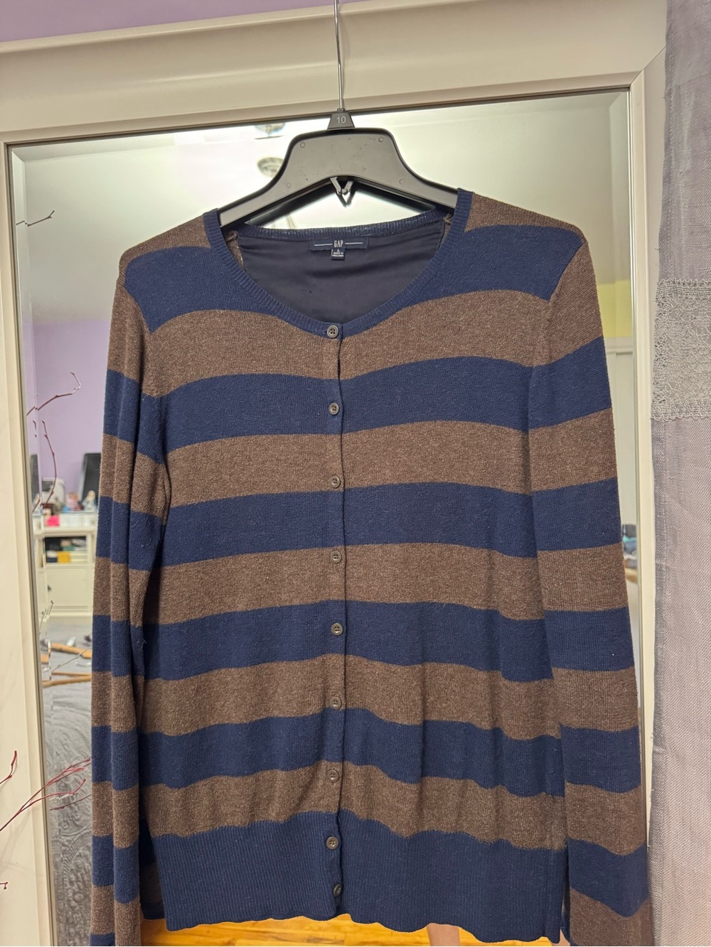 GAP Navy and Brown Striped Button-Front Cardigan